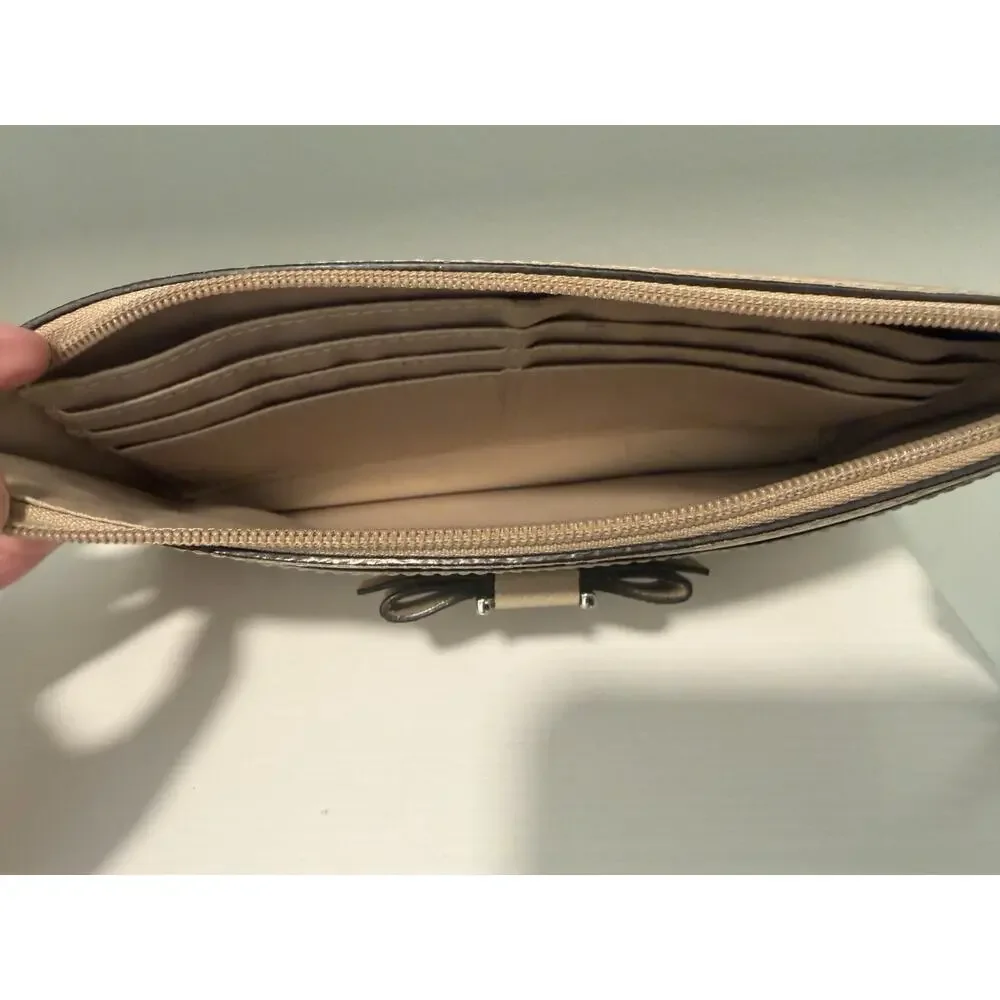 Coach Darcy Bow Crossgrain Leather Wallet Wristlet Silver Hardware